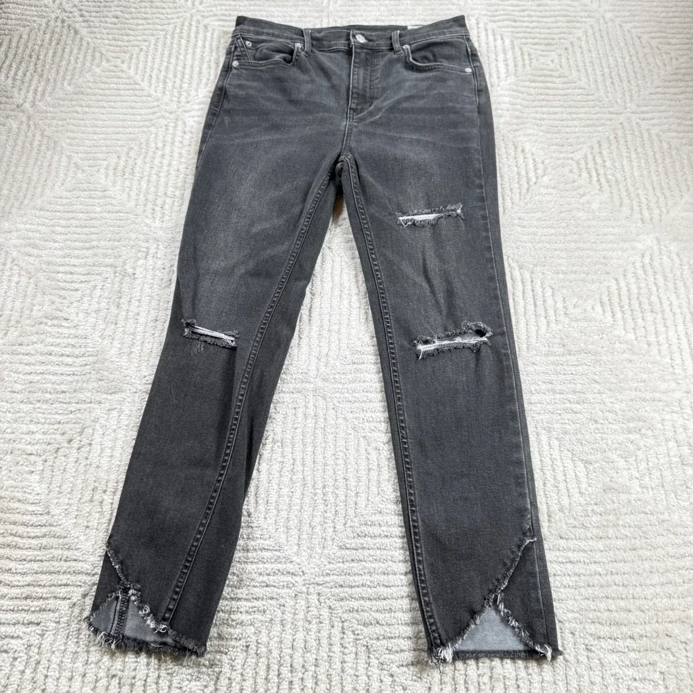 Free People Distressed Skinny Jeans Women 28 Faded Black High Rise Grunge Rocker